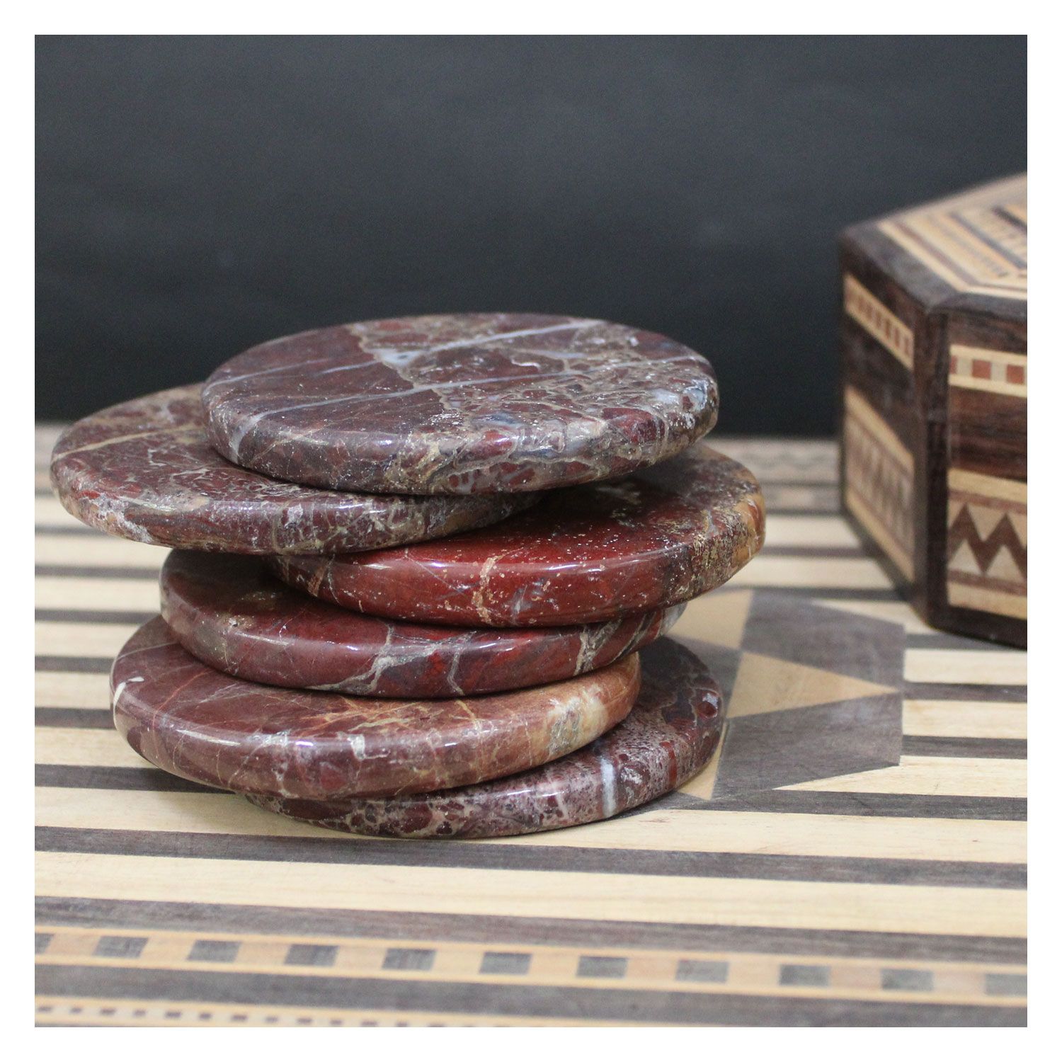 Garvi Gurjari (A Gujarat Govt Enterprise) Handmade Agate Stone Tea Coaster (Set of 6) (GGCATC03)