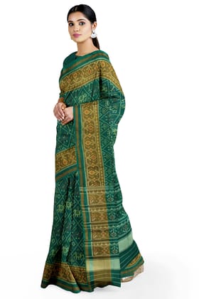 Garvi Gurjari (A Gujarat Govt Enterprise Women Green Shaded Handloom Single Ikat Silk Patola Saree (GGCSIKS152)