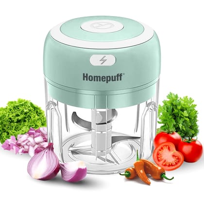 Home Puff Japanese Technology Rechargeable Wireless Electric Chopper for Kitchen use, Vegetable Chopper for Kitchen, 10 Second Chopping, One Touch Operation, Waterproof, Stainless Steel Blades, with Warranty, 250ML, 30W