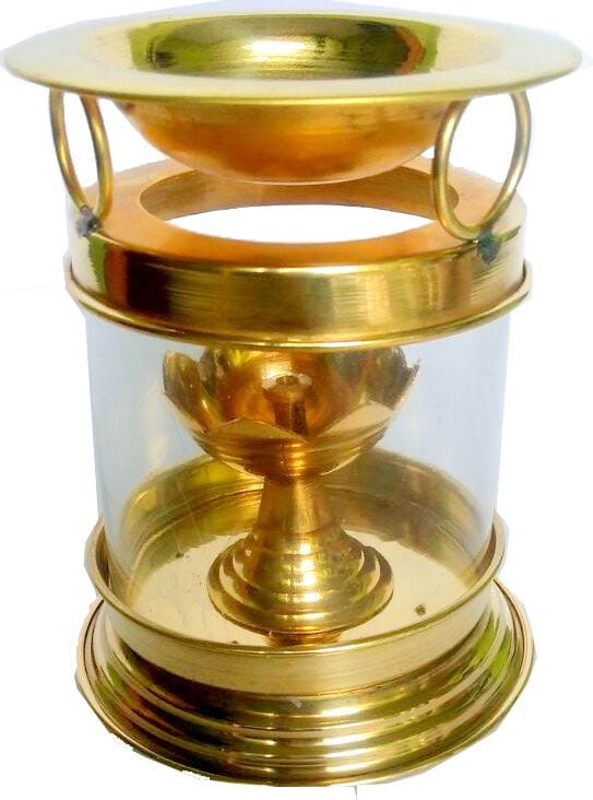 Samy Collectables Samy Collectibles Curated With Love Brass Asthadeep Diffuser, Glass Table Diya Brass, Glass Table Diya  (Height: 4.25 inch)