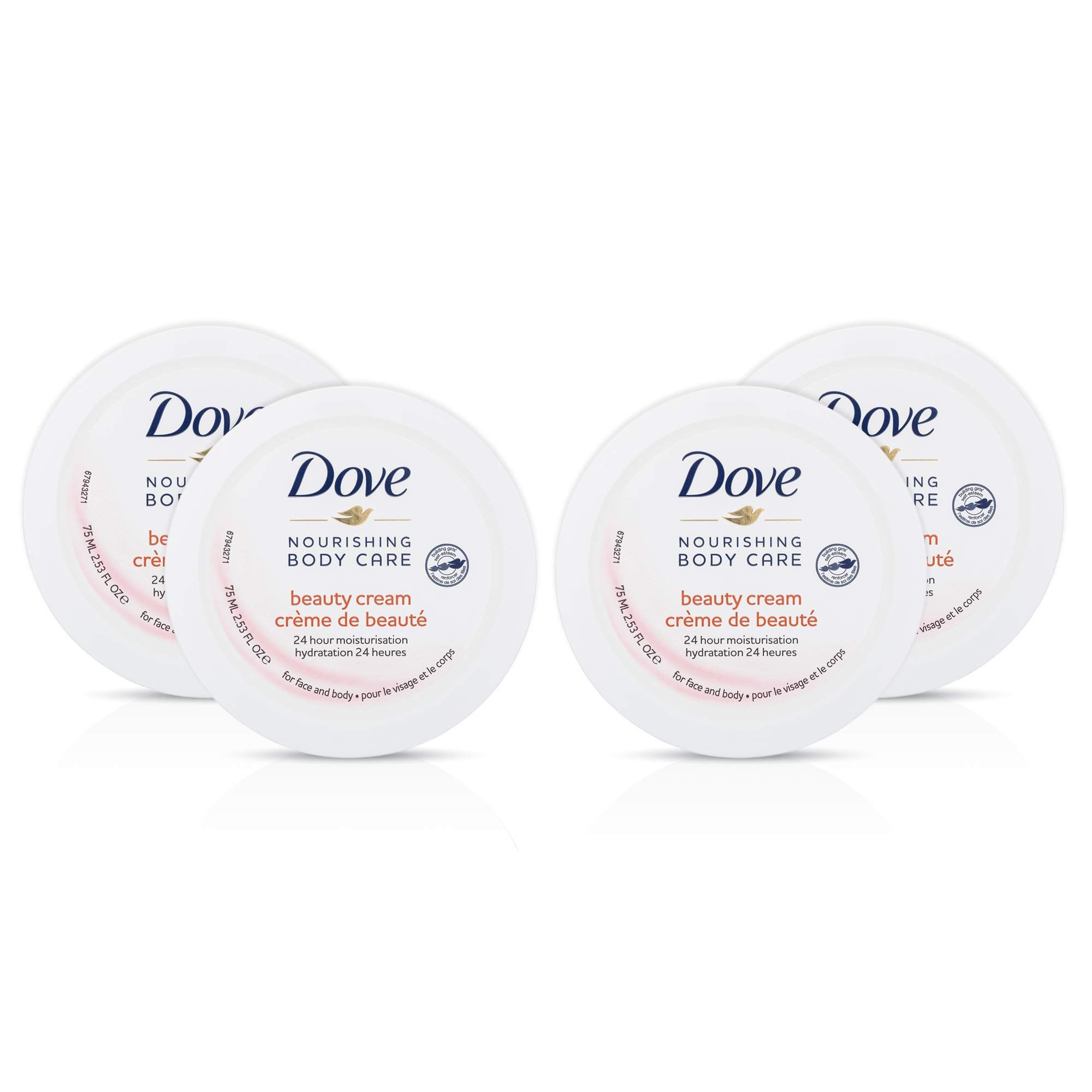 Dove Nourishing Body Care Face, Hand and Body Beauty Cream for Normal to Dry Skin Lotion for Women with 24 Hour Moisturization, 2.53 FL OZ (Pack of 4)