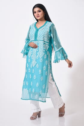 Ladies Peacock Green New Fashion Hand Chikankari Kurti