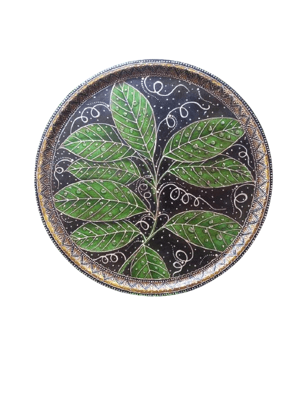 Divraya Art and Handicrafts Leaf  Wooden Wall Hanging Round Plate Showpiece For Living Room ,Office Room