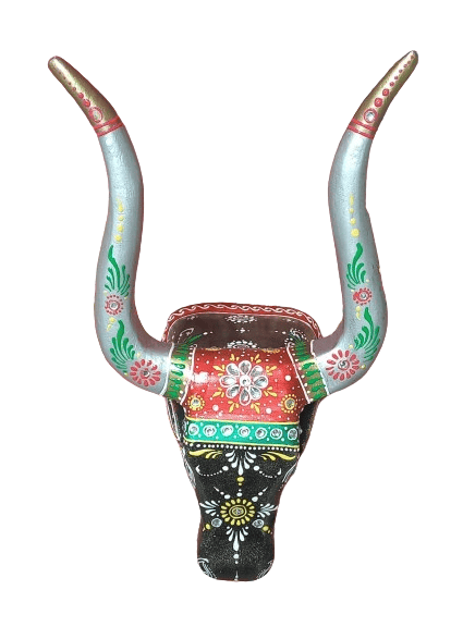 Divraya Art and Handicrafts Spiritual EleganceHand-Painted Cow Head Wall Decor