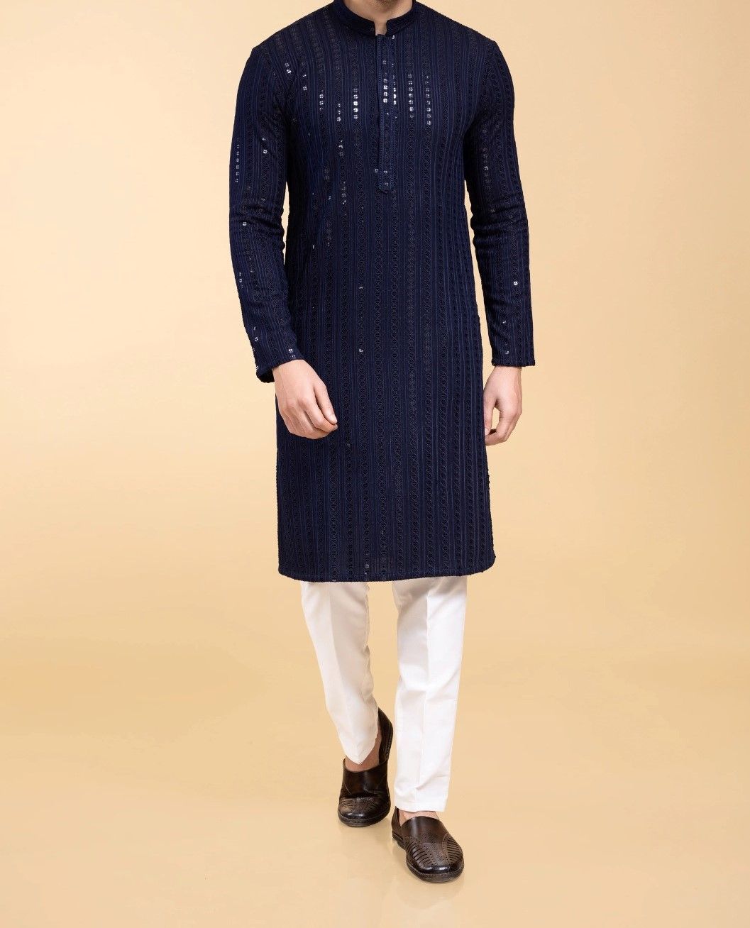 Blue Sequins Embroidery Chikankari Kurta