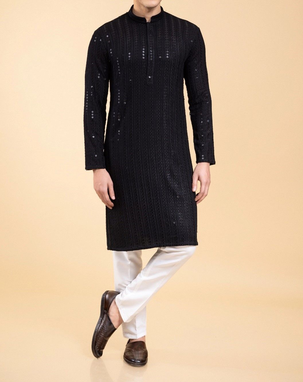 Black Sequin Embroidery Chikankari Kurta