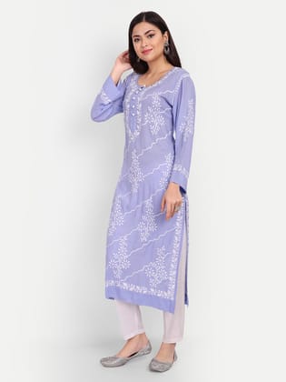 lucknowi chikankari hand embroidered long kurta