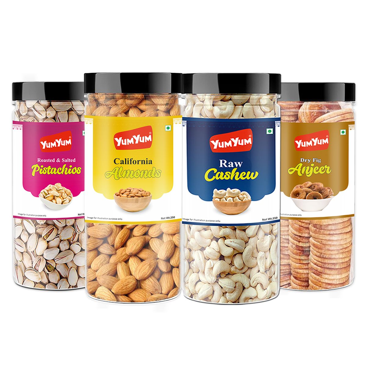 Yum Yum California Almonds, Cashews, Pistachios & Anjeer(Figs) 1kg (4 x 250g)