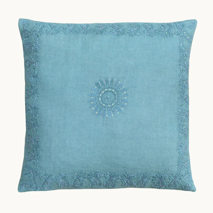 Blue Chikankari Cushion Cover