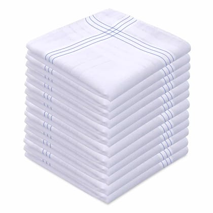 SHELTER Premium Men's 100% Cotton Soft Handkerchief with white and color Lining border (Size 46 x 46 cm) - Pack of 12