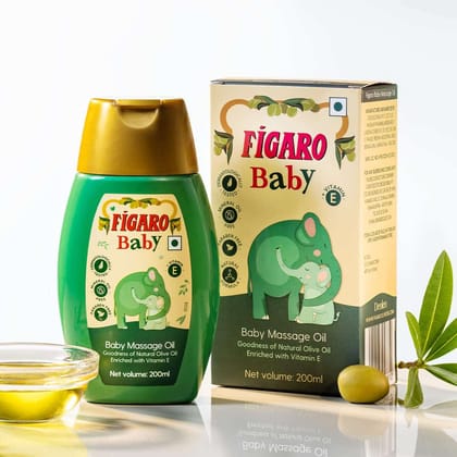 Figaro Baby Massage Oil with Goodness of Natural Olive oil enriched with vitamin E, Dermatologically tested, 200 ml