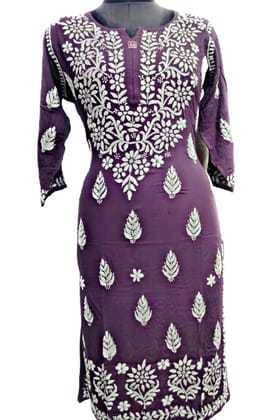 Harish Chikan Art Handicraft Purple Chikankari Women Kurta Mukaish Work Pattern