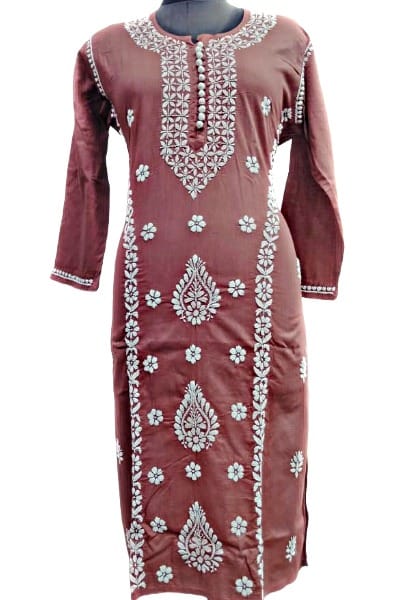 Brown Chikankari Women Kurta Mukaish Work Pattern