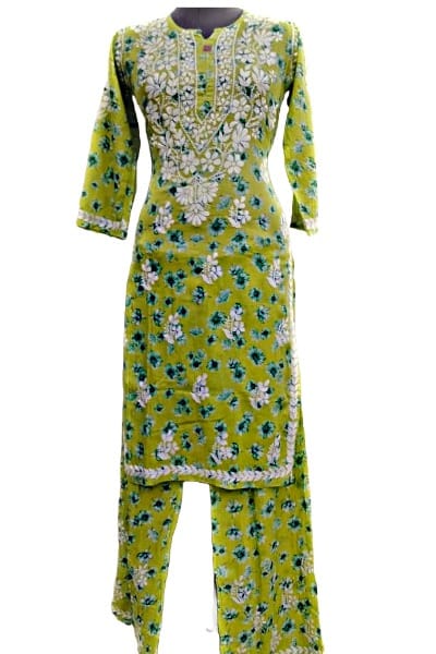 Green Chikankari Printed Women Kurta