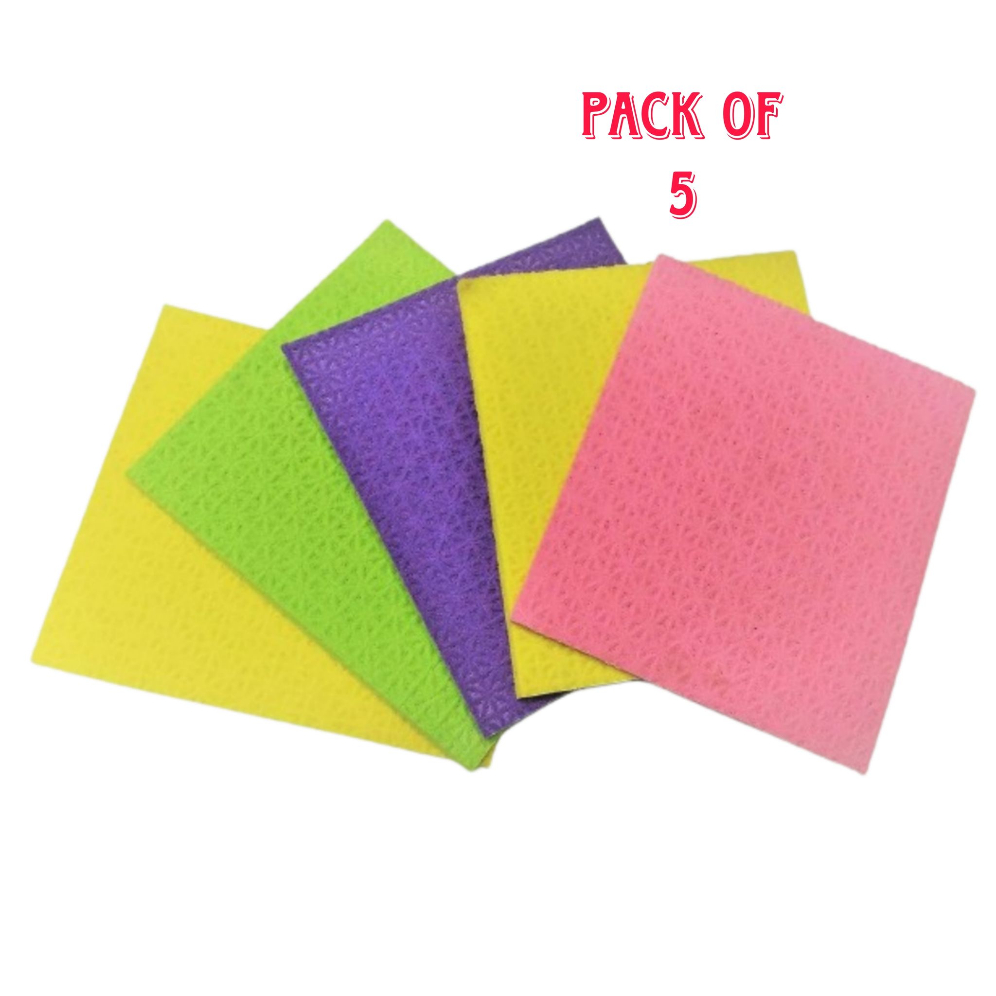 Qawvler Sponge Wipe Reusable Kitchen Cleaning Foam Cellulose Sponge Multicolor (Pack of 5)