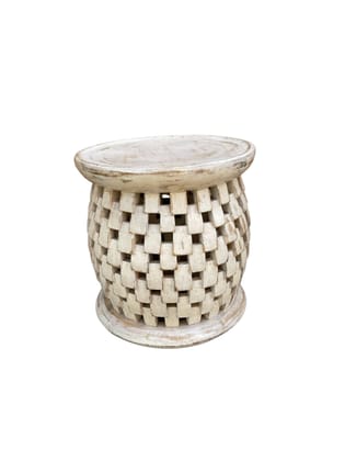 Shri Viratra Mata Art And Crafts Wooden Round Side Table Vintage Distressed Side Table | Home Furniture