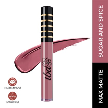 Iba Maxx Matte Liquid Lipstick Shade - Sugar N Spice, 2.6ml | Transfer proof | Velvet Matte Finish | Highly Pigmented and Long Lasting | Full Coverage | Non-Drying| 100% Vegan & Cruelty Free