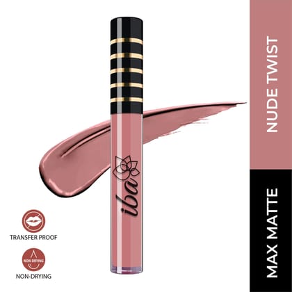 Iba Maxx Matte Liquid Lipstick Shade - Nude Twist, 2.6ml | Transfer proof | Velvet Matte Finish | Highly Pigmented and Long Lasting | Full Coverage | Non-Drying| 100% Vegan & Cruelty Free