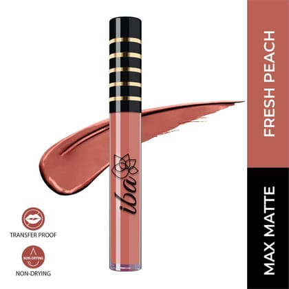 Iba Maxx Matte Liquid Lipstick Shade - Fresh Peach, 2.6ml | Transfer proof | Velvet Matte Finish | Highly Pigmented and Long Lasting | Full Coverage | Non-Drying| 100% Vegan & Cruelty Free