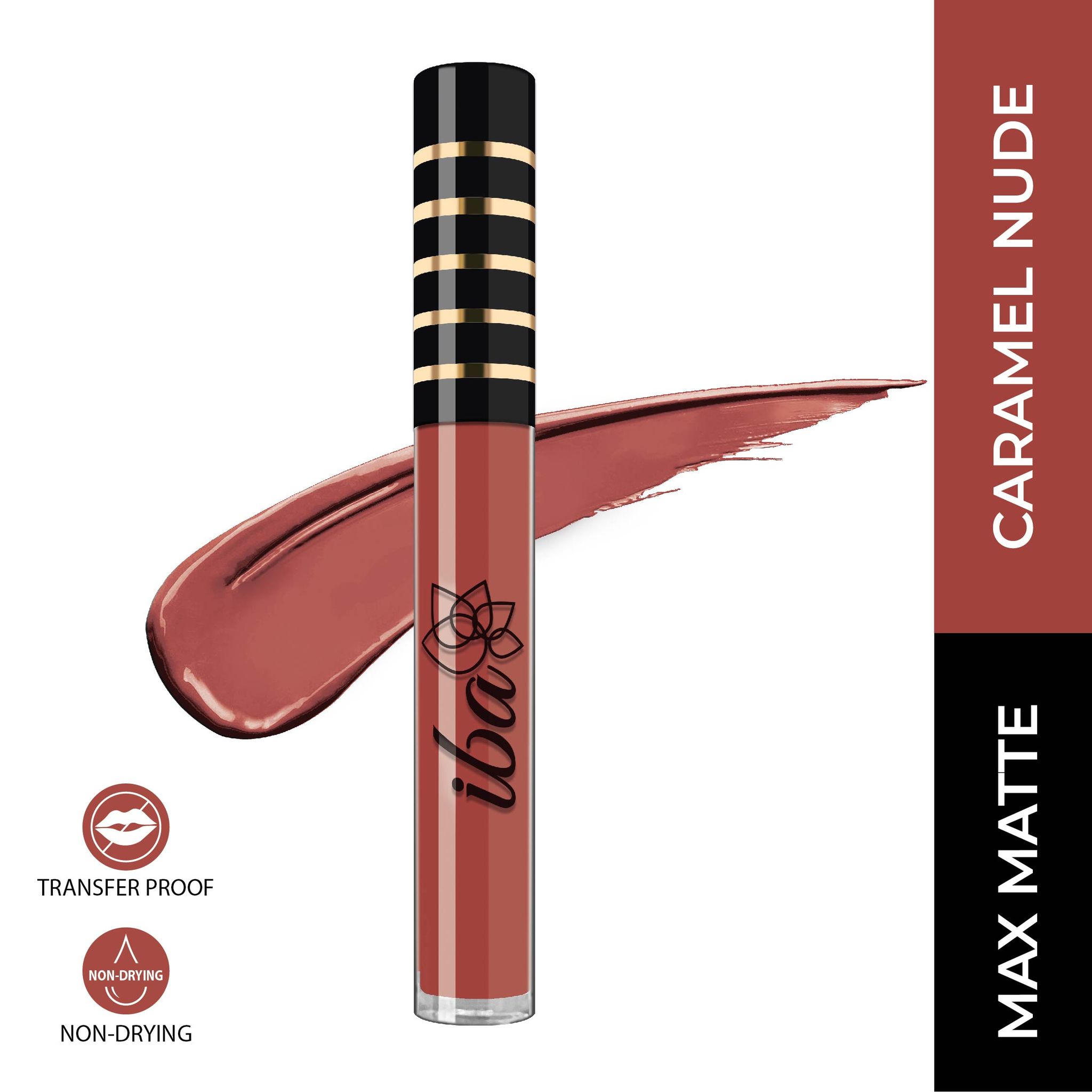 Iba Maxx Matte Liquid Lipstick Shade - Caramel Nude, 2.6ml | Transfer proof | Velvet Matte Finish | Highly Pigmented and Long Lasting | Full Coverage | Non-Drying| 100% Vegan & Cruelty Free