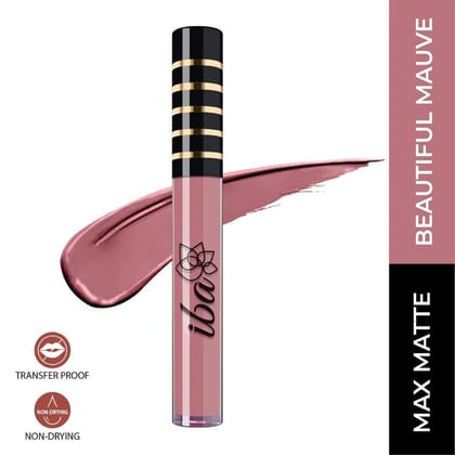 Iba Maxx Matte Liquid Lipstick Shade - Beautiful Mauve, 2.6ml | Transfer proof | Velvet Matte Finish | Highly Pigmented and Long Lasting | Full Coverage | Non-Drying| 100% Vegan & Cruelty Free