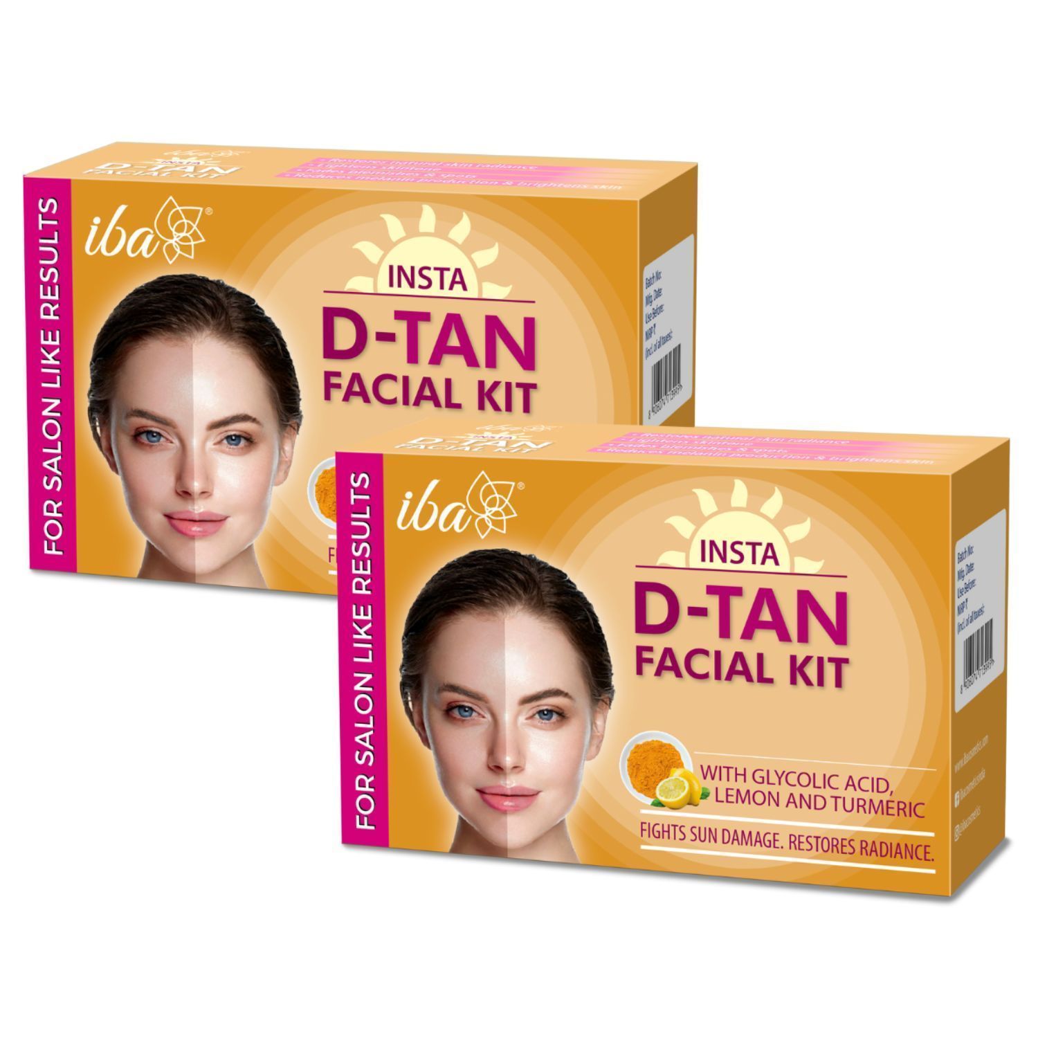 Iba Insta D-Tan Facial Kit (6 Steps Single Use) l For Tan Removal and Glow l 6 Steps Single Use Kit l Salone Like Results (Pack of 2)