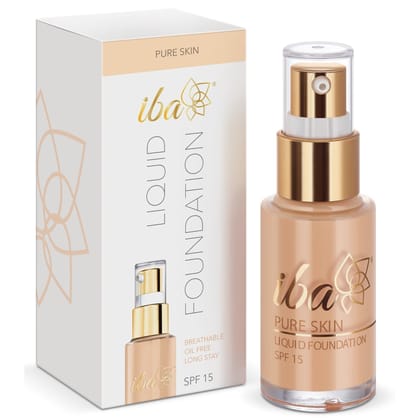 Iba Pure Skin Liquid Foundation, Sun Beige, 30ml l Vegan & Cruelty Free l Full Coverage l Lightweight l Oil Free Dewy Finish