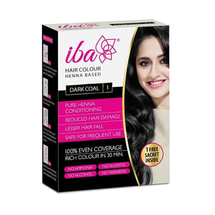 Iba Hair Colour - Dark Coal, 70g | 100% Pure Henna Based Powder Sachet | Naturally Coloured Hair & Long Lasting | Conditioning | Reduced Hair fall & Hair Damage | Shine & Nourish Hair | Paraben, Chemical, Ammonia & Sulphate Free Formula