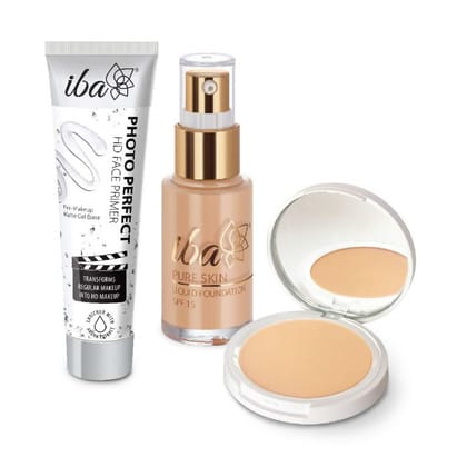 Iba Primer + Foundation + Compact Combo, Golden Beige, 30 millilitre l Long Lasting, Full Coverage Base Makeup l Vegan & Cruelty Free