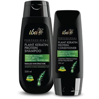 Iba Plant Keratin Shampoo & Conditioner (Combo of 2) l No Sulfates, No Parabens, High Foaming Formula for Dry Frizzy Damaged Hair