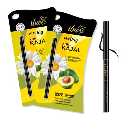 Iba All Day Kohl Kajal, Jet Black, 0.35g (Pack of 2) | For Eye Makeup l 24 Hr Long Stay | Smudge Proof & Waterproof Eye Makeup | Deep Matte Finish