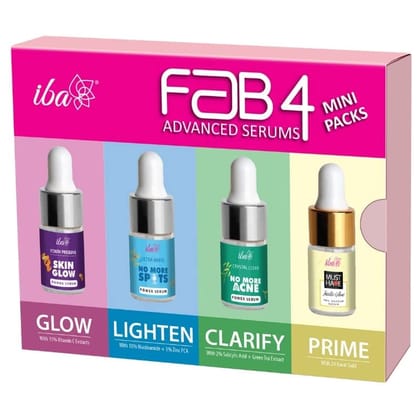 Iba Fab4 Advanced Serums Mini Packs | Set of 4 | Salicylic Acid Niacinamide Vitamin C and 24K Gold | For For Glowing Hydrated Clear Skin | All Skin Types | 100% Vegan & Cruelty-Free