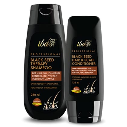 Iba Black Seed Therapy Shampoo & Conditioner Combo (230 ml + 125ml) l Kalonji Extract for Effective Hair Fall Controller, Dandruff and Itchy Scalp | No Sulfate No Paraben