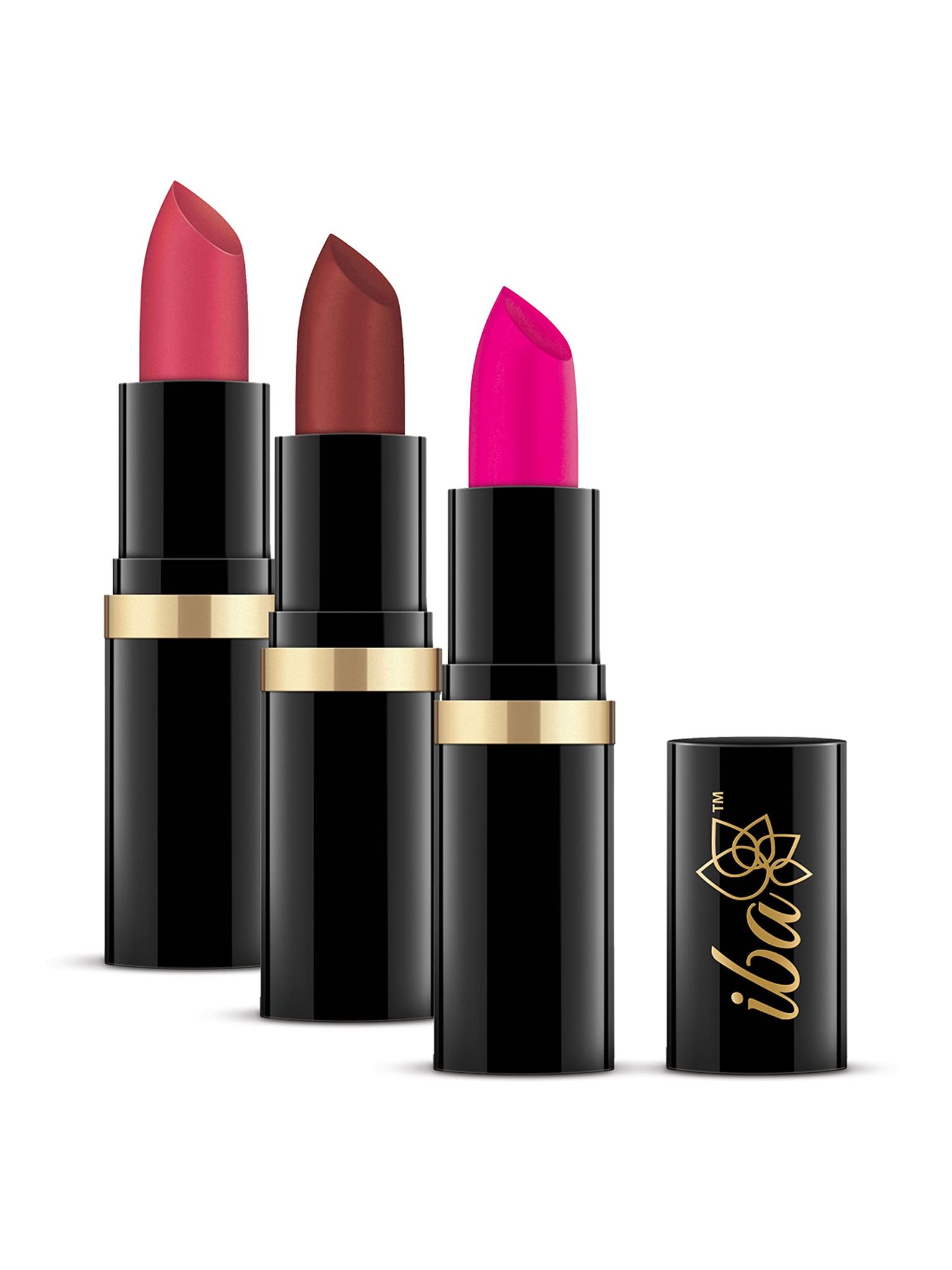 Iba Moisture Rich Pink Lipstick Combo Pack of 3 (A80 Pink Blush + A50 Dusky Rose + A75 Neon Crush Glossy) For Women Highly Pigmented, Glossy Finish