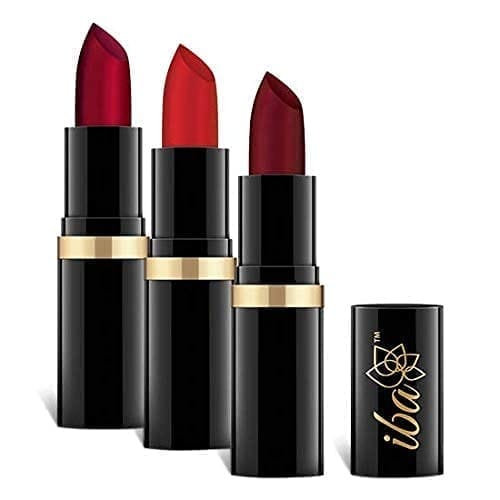 Iba Moisture Rich Cream Lipstick Combo -A65 Ruby Touch A62 Pure Red A72 Maroon Burst 4 g-Pack of 3