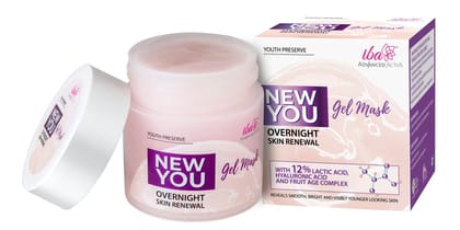 Iba Advanced Activs Youth Preserve New You Overnight Skin Renewal Gel Mask l 12% Lactic Acid & Hyaluronic Acid l For Even Tone Glowing Skin l Sleeping Mask For All Skin Types