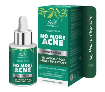 Iba Crystal Clear No More Acne 2% Salicylic Acid Power Serum l For Acne, Pimples, Blackheads & Open Pores l For Oily or Combination Skin l 30 ml