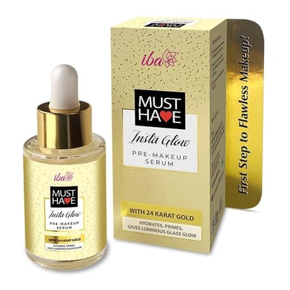 Iba Must Have Insta Glow Pre-Makeup Serum 30ml l with 24K Gold l Primer Serum For Face Make-Up For Nourishes And Brightens Skin | Hydrates Primes Gives Luminous Glass Glow