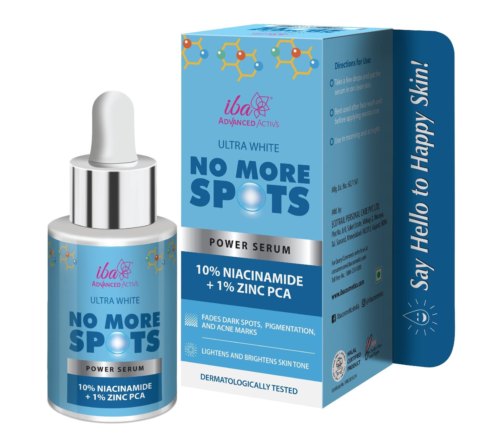 Iba Ultra White No More Spots 10% Niacinamide Power Serum l Vitamin B3 & Zinc PCA l For Dark Spots Blemishes & Pigmentation l For Bright Spotless Skin l 30 ml