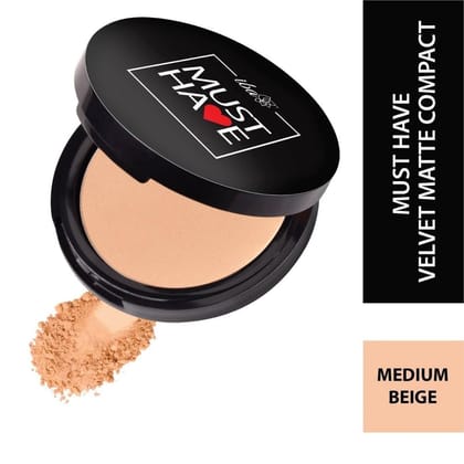 Iba Must Have Velvet Matte Pressed Compact Powder - Medium Beige, 9g | High Coverage l Ultra Blendable l Face Makeup | Weightless Formula | SPF 15 | Oil Free Fresh Matte Finish look | 100% Natural, Vegan & Cruelty-Free