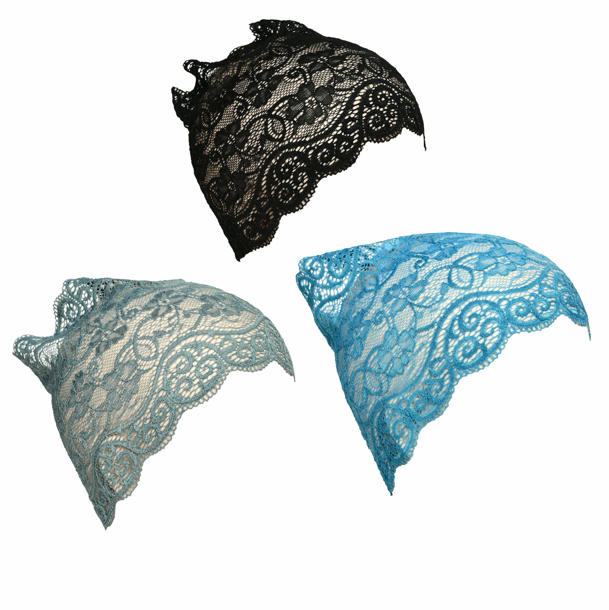 Girls and Womens Hijab Cap Hijab Headband, Under Hijab Scarf Black Grey and Light Blue Naqab Head Scarf (3 pcs)