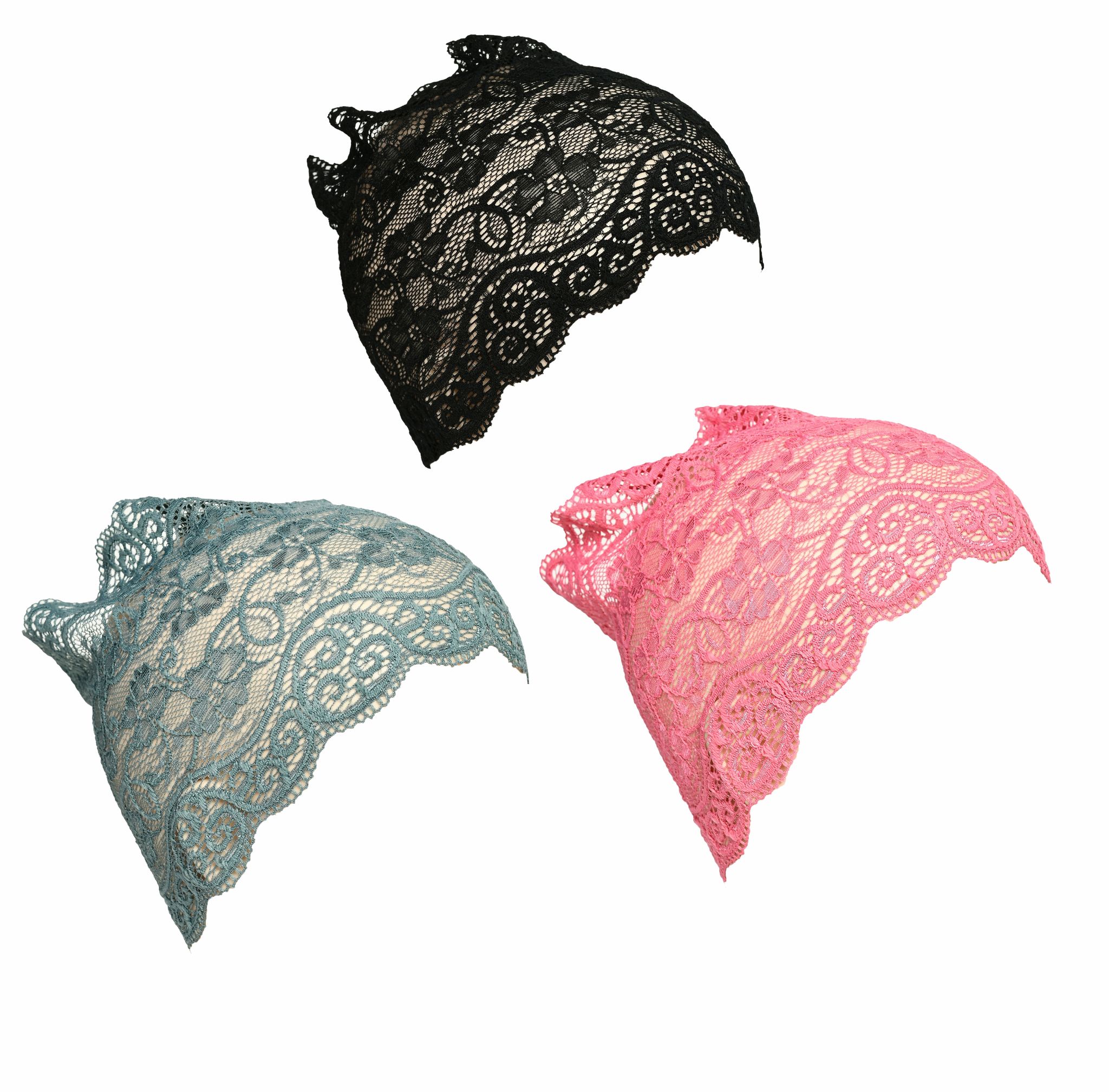 Girls and Womens Hijab Cap Hijab Headband, Under Hijab Scarf Black Grey and Pink Naqab Head Scarf (3 pcs)