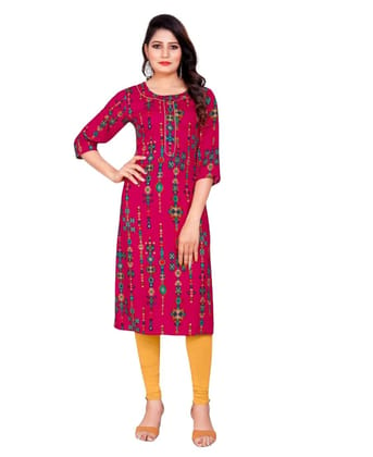 Women's Rayon Foil Printed Straight Kurti (Pink, L)