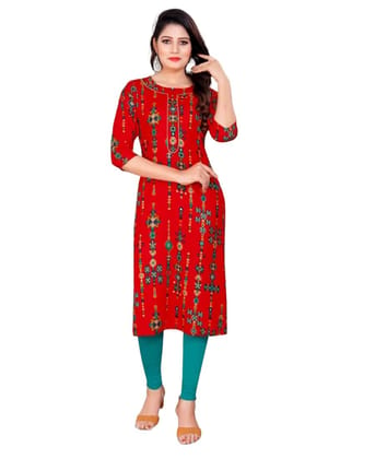 Women's Rayon Foil Printed Straight Kurti (Red, XL)