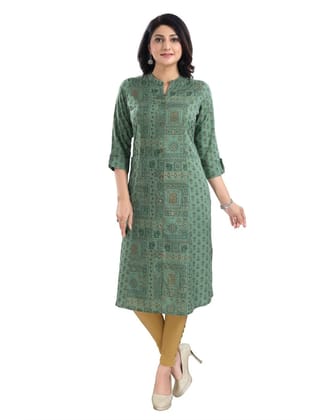 Women's 3/4th Sleeve Viscose Tunic Long Kurti (Green, Size: 2XL)-PID41893