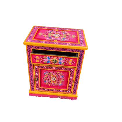 GULAB SINGH Handicraft Painted Bedside Table, Bedroom Decors Wooden Lamp-Table, Home Living Drawer-Cupboard