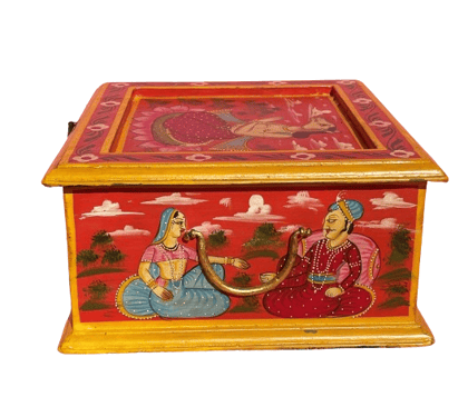 Indian Decorative Hand Painted Wooden Jewelry Box | Small Chest of Box Gifts