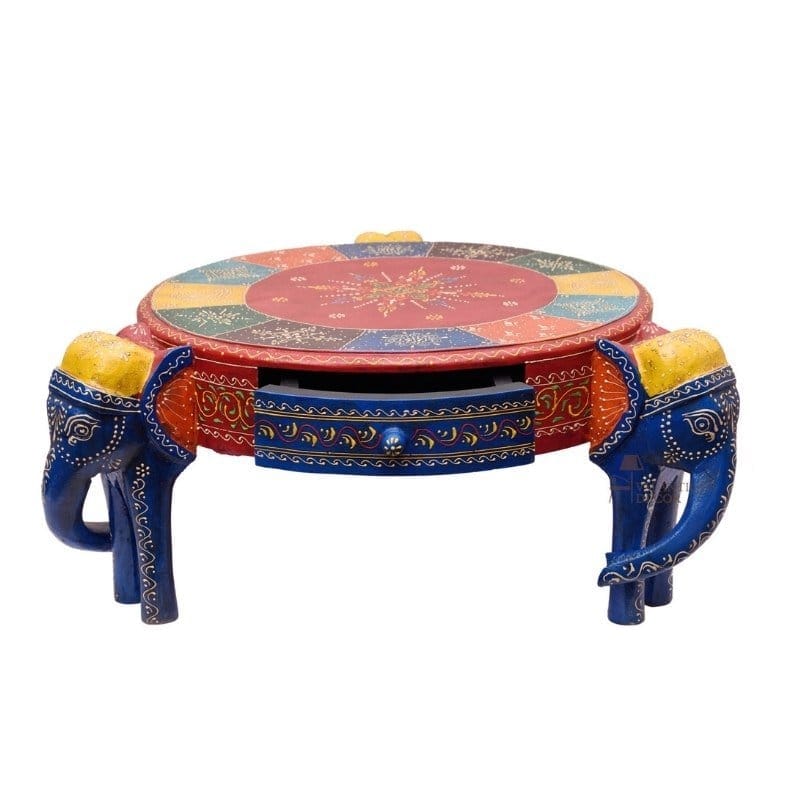 Elephant Painted Wooden Bedroom Furniture-Central Side Table Art