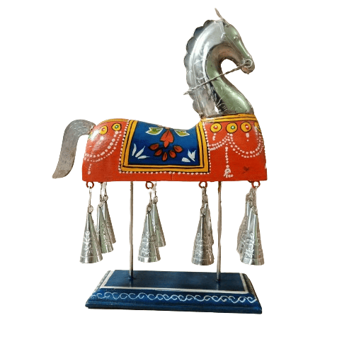 Girish handicrafts Hand Painted Wood and Metal 10 Bell Horse Showpiece- livingroom