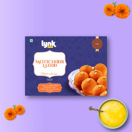 Lynk GHEE Motichoor Ladoo Made with Pure Cow Ghee, Besan, and Melon Seeds, Mouth-Watering Festive Delight, Authentic Indian Sweet suitable for all occasions.